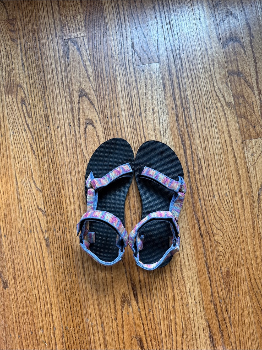 Teva Women's Black Sandals with Pastel Patterned Straps